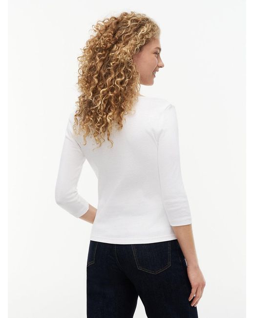 Tommy Hilfiger White Slim Three-quarter Sleeve Boat Neck T-shirt