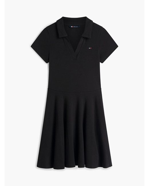 Tommy Hilfiger Black Ribbed Fit And Flare Mini Polo Dress