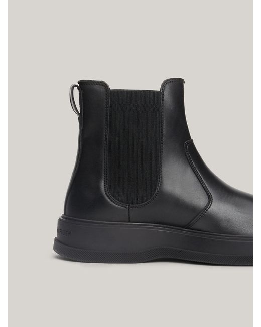 Tommy Hilfiger Black Leather Logo Chelsea Boots for men