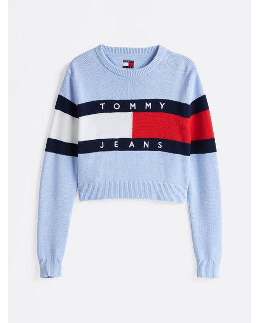 Pullover Relaxed Fit Con Bandiera Color Block di Tommy Hilfiger in White