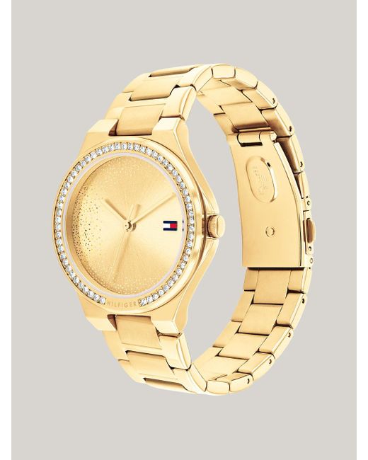 Tommy Hilfiger Metallic Crystal Embellished Gold-plated Bracelet Watch