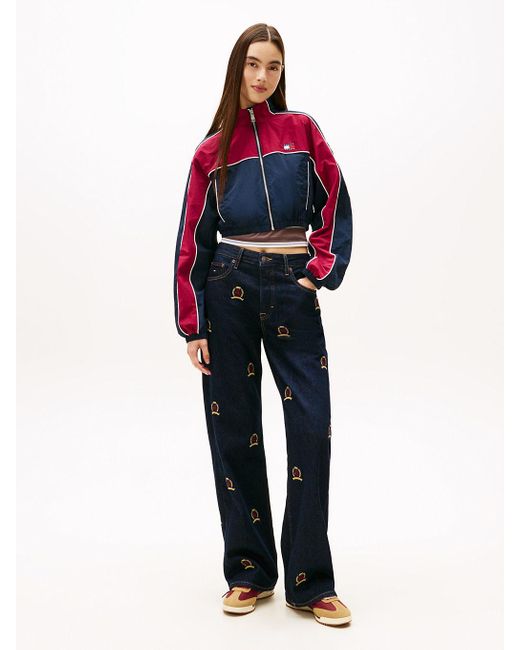 Tommy Hilfiger Blue Mia Crest Embroidery Relaxed Straight Leg Jeans