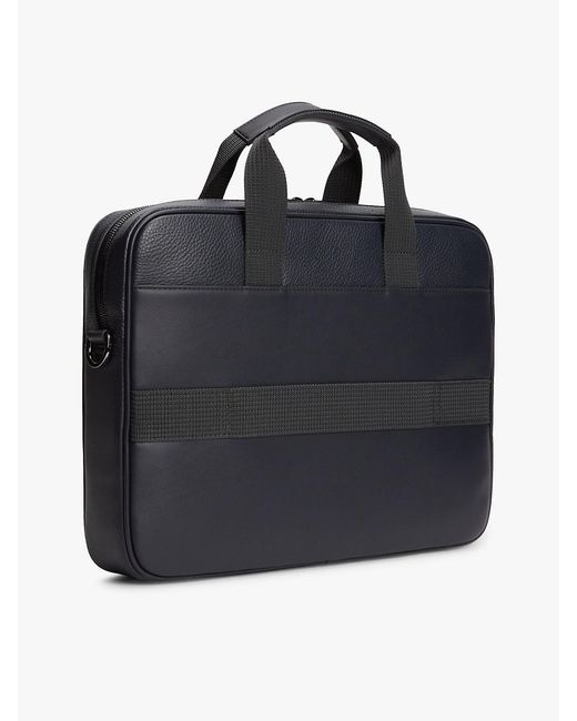 Tommy Hilfiger Black Flap Pocket Pebble Grain Laptop Bag for men
