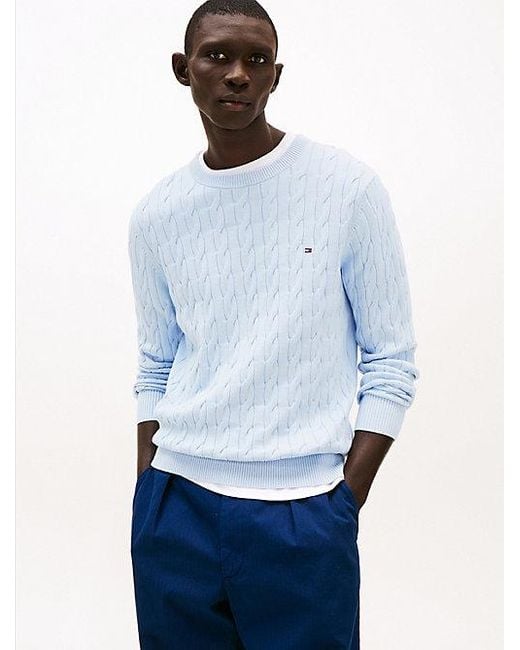 Tommy Hilfiger Kabelgebreide Trui Met Ronde Hals in het Blue voor heren