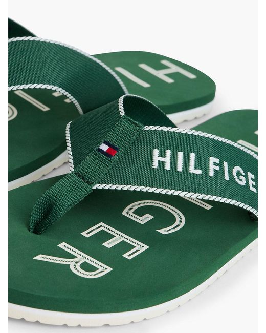 Tommy Hilfiger Green Logo Embroidery Webbing Strap Flip-Flops for men