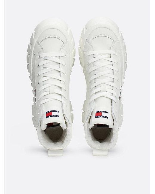 Zapatillas Altas De Piel Con Forro Cálido Tommy Hilfiger de color Natural