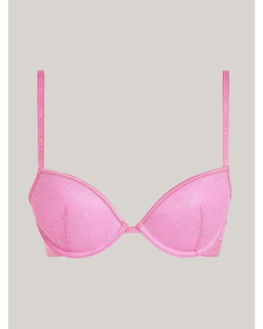 Tommy Hilfiger Pink Floral Lace Padded Push-up Plunge Bra
