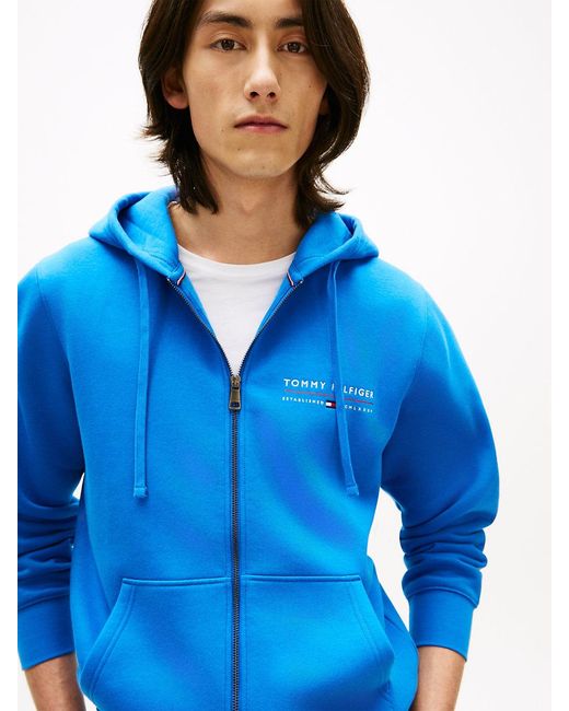 Tommy Hilfiger Blue Logo Terry Zip-Thru Hoody for men