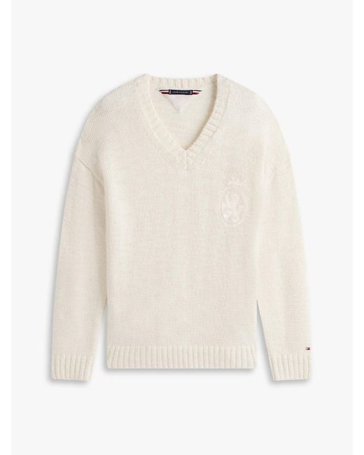 Pull En Laine Mélangée À Col En V Tommy Hilfiger pour homme en coloris White