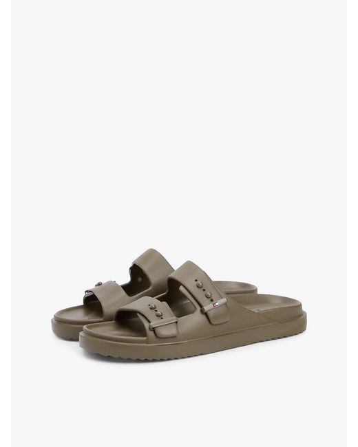 Tommy Hilfiger Green Lightweight Pin Buckle Serrated Pool Slides for men