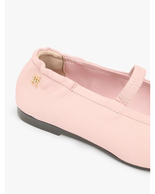 Tommy Hilfiger Pink Leather Elasticated Strap Ballerinas