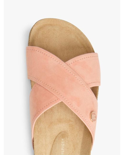 Tommy Hilfiger Pink Suede Strap Cork Sandals