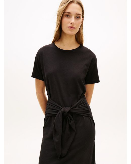 Tommy Hilfiger Black Textured Knot Relaxed Midi T-Shirt Dress