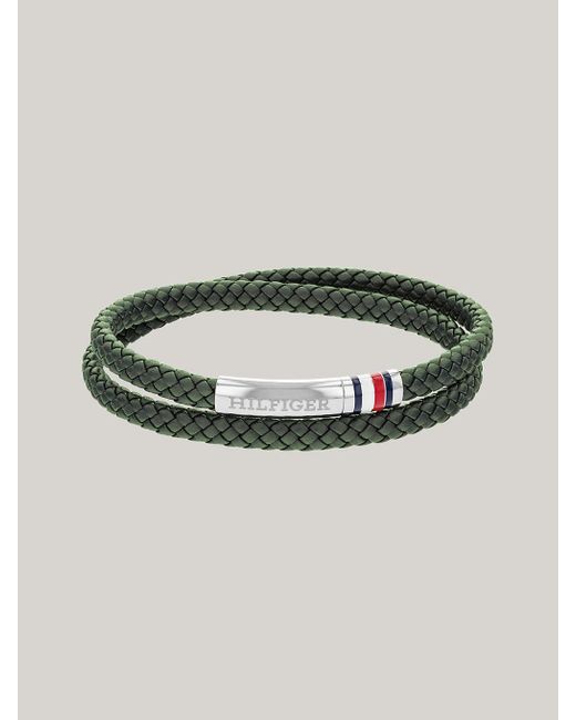 Tommy Hilfiger Multicolor Green Braided Leather Double Bracelet for men
