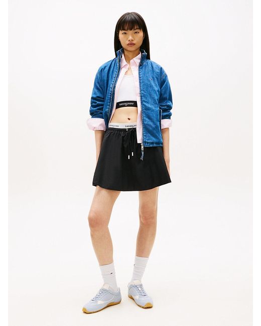 Tommy Hilfiger Blue Repeat Logo Tape Poplin Mini Skirt