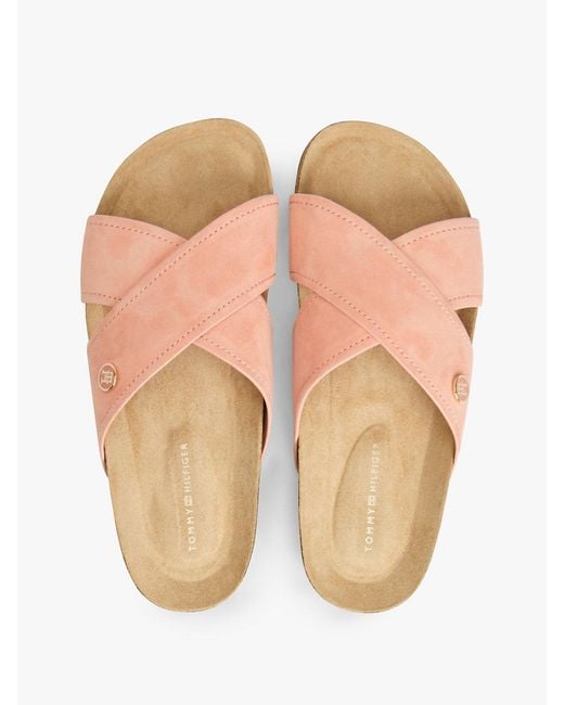 Tommy Hilfiger Pink Suede Strap Cork Sandals