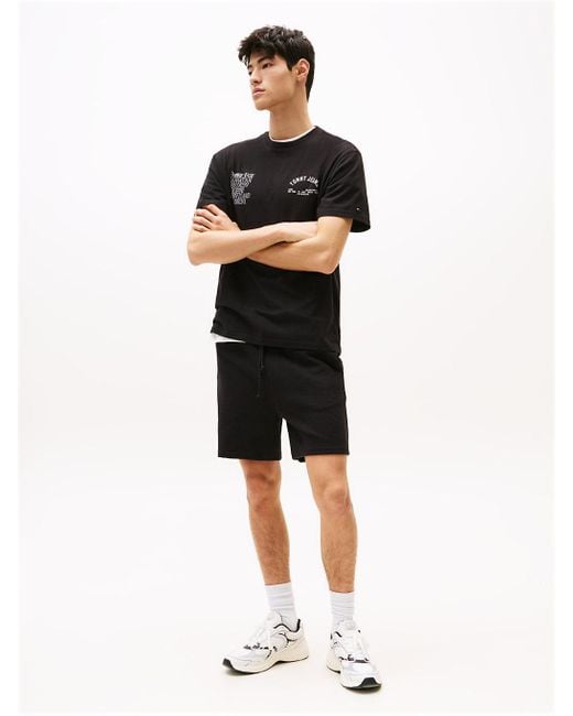 Tommy Hilfiger Black Short Sleeve Cotton Graphic T-shirts With Printed Letters Design for men