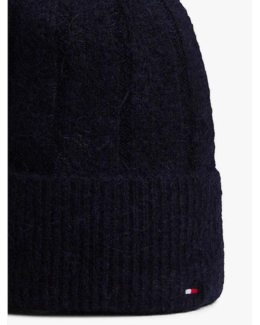 Tommy Hilfiger Fluffy Beanie Met Wol En Hilfiger-Vlag in het Blue