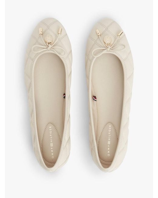 Tommy Hilfiger Natural Logo Charm Quilted Leather Ballerinas