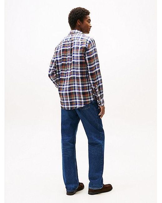 Tommy Hilfiger Regular Fit Geruit Overhemd Van Puur Linnen in het Blue voor heren