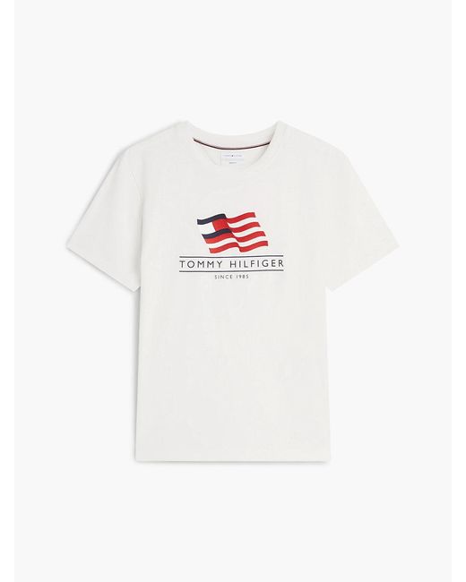 Tommy Hilfiger White Wavy Flag Appliqué Jersey T-Shirt for men