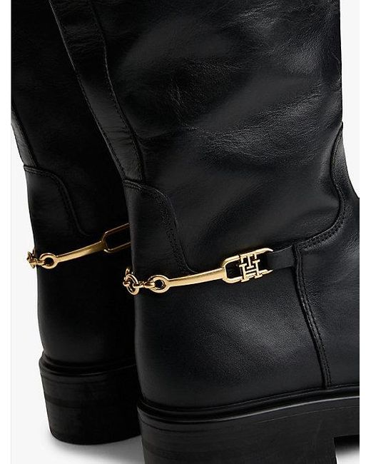Tommy Hilfiger Leren Overknee Laars Met Horsebit in het Black