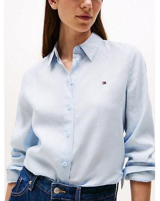 Camisa De Lino De Corte Regular Tommy Hilfiger de color White