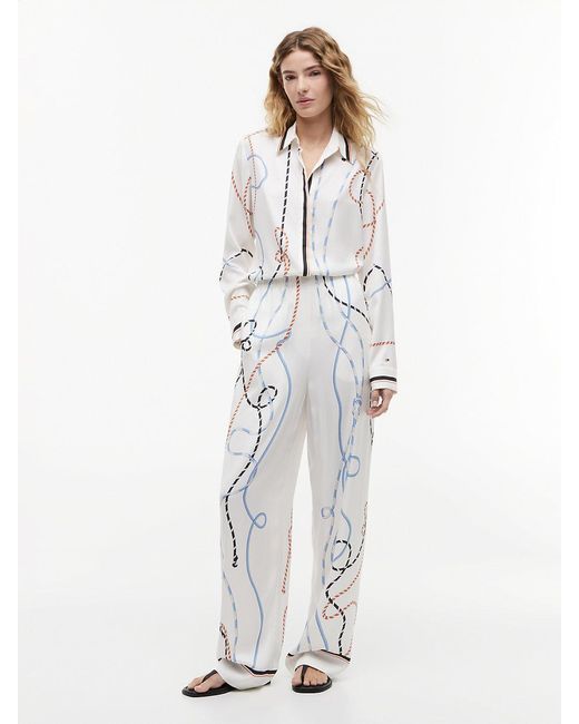 Tommy Hilfiger White Rope Print Relaxed Straight Trousers