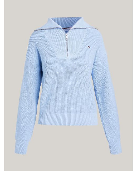 Pull décontracté zippé en maille tricotée Tommy Hilfiger en coloris Blue