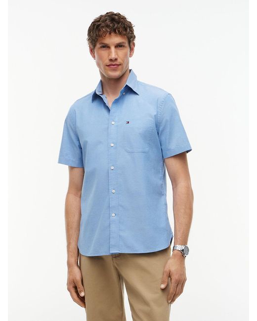 Tommy Hilfiger Blue Regular Fit Lightweight Short Sleeve Oxford Shirt for men