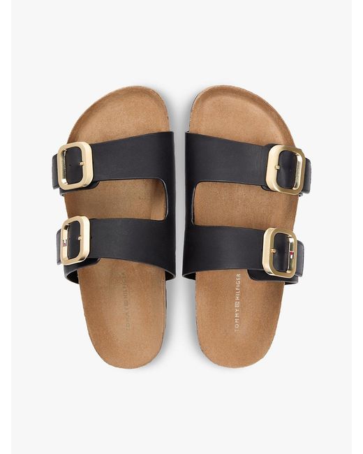 Tommy Hilfiger White Leather Double Strap Cork Sandals