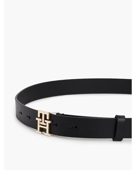 Tommy Hilfiger Black Th Monogram Leather Plaque Buckle Belt