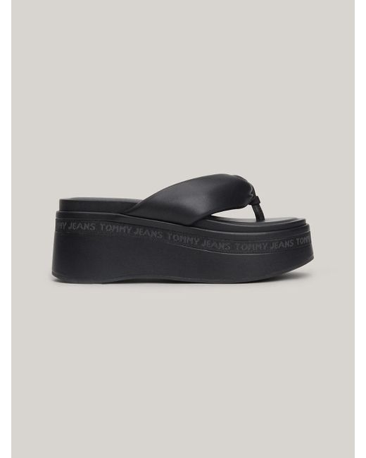 Tommy Hilfiger Black Tonal Logo Wedge Sandals