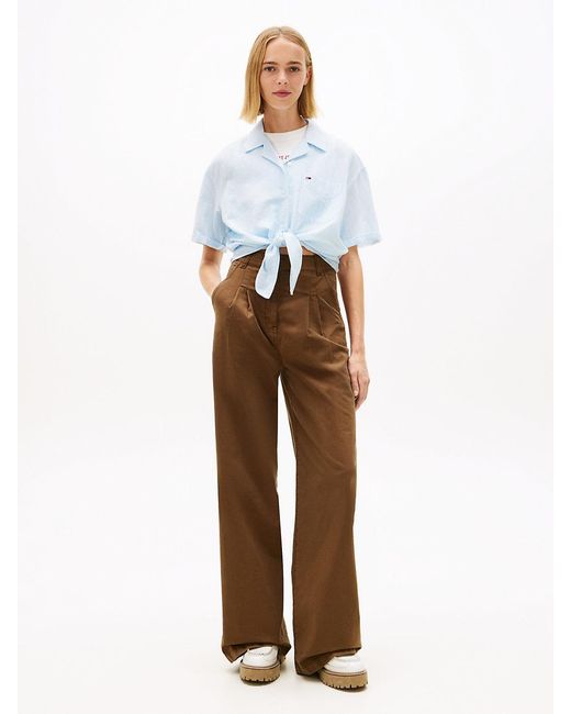 Tommy Hilfiger White Relaxed Fit Linen Blend Tie Front Shirt