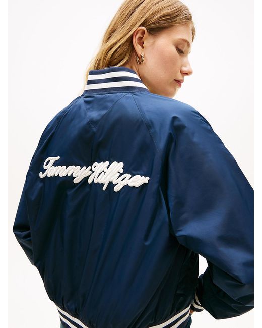 Tommy Hilfiger Blue Logo Appliqué Water Repellent Bomber Jacket