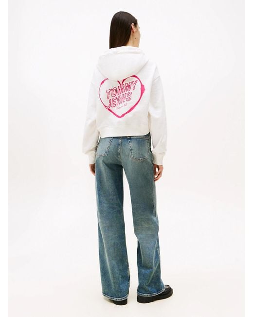 Felpa Crop Relaxed Fit Con Grafica di Tommy Hilfiger in White