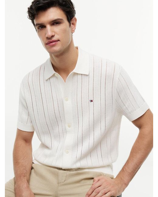 Tommy Hilfiger White Relaxed Pointelle Short Sleeve Shirt With Linen for men