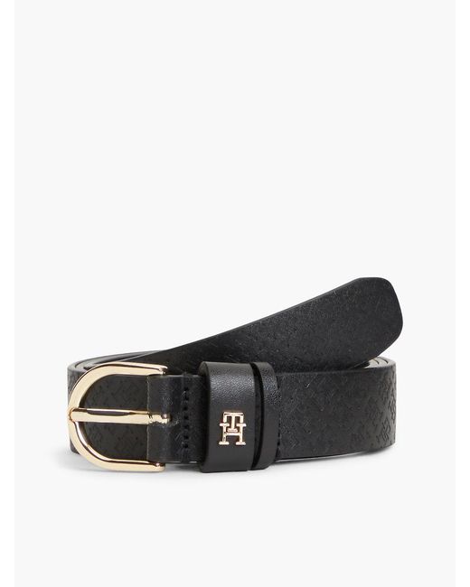 Tommy Hilfiger Black Th Monogram Debossed Leather Belt