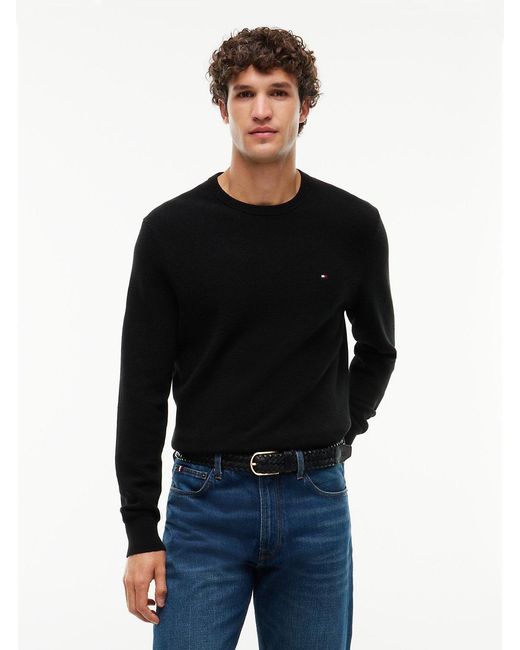 Tommy Hilfiger Black Textured Knit Crew Neck Jumper for men