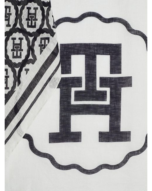 Carré en lin à motif tampon monogramme TH Tommy Hilfiger en coloris Gray