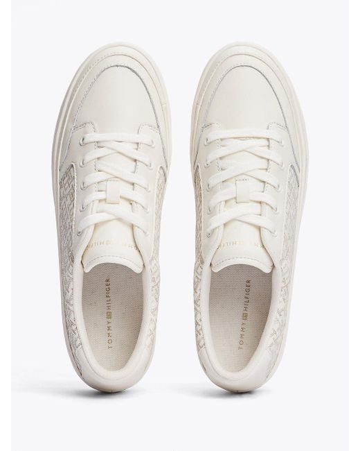 Tommy Hilfiger White Th Monogram Leather Flatform Trainers