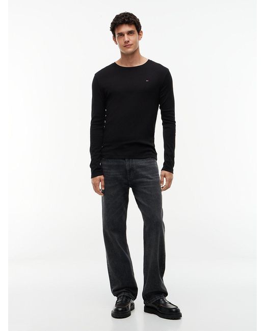 Tommy Hilfiger Black Toy Jean Origina Ribbed Organic Cotton Ong Eeve T-hirt Back An for men