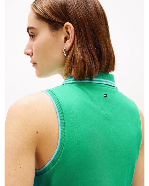 Tommy Hilfiger Green 1985 Slim Fit Pique Sleeveless Polo Shirt