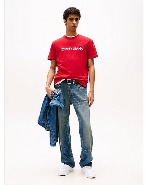 Tommy Hilfiger T-Shirt Met Ronde Hals En Tommy-Badge in het Red voor heren