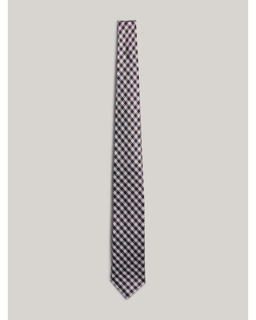Tommy Hilfiger White Pure Silk Gingham Woven Tie for men