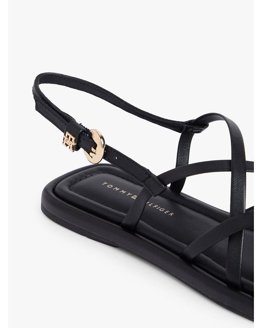 Tommy Hilfiger White Leather Crossover Strap Flat Sandals