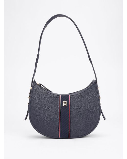 Borsa Hobo Con Finitura Zigrinata di Tommy Hilfiger in Blue