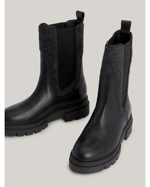 Tommy Hilfiger Black Contrast Leather Chelsea Boots