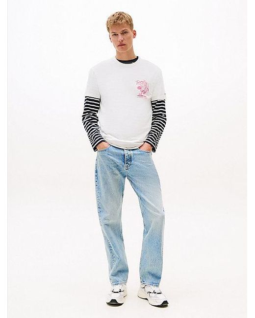 Camiseta De Cuello Redondo Con Estampado Tommy Hilfiger de hombre de color White