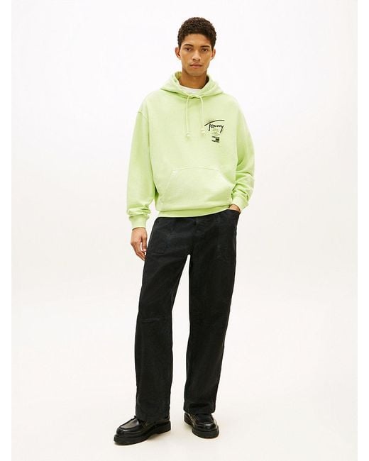 Tommy Hilfiger Green Signature Back Logo Washed Relaxed Hoody for men